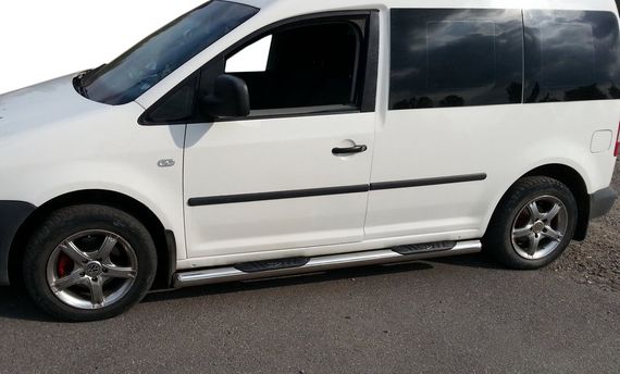Бічні труби BB002 (2 шт., нерж) 70 мм, Стандартна база для Volkswagen Caddy 2010-2015рр