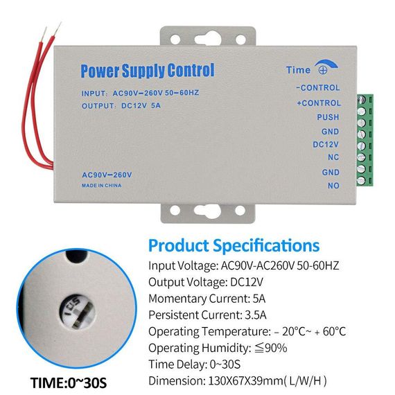 Блок питания LIBO Access Control Power Supply K80 — DC 12 В 5 А, AC 110–260 В для дверных замков | Зображення 5