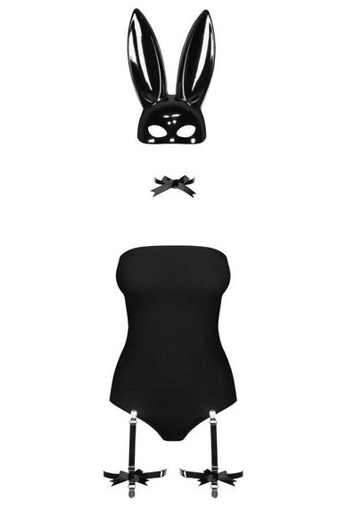 Еротичний костюм кролика Obsessive Bunny costume L/XL, black, боді, чокер, гартери, панчохи, маска | Зображення 2