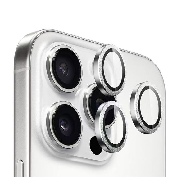 Захисне скло BlueO Metal на камеру для Apple iPhone 16 Pro / 16 Pro Max / 15 Pro / 15 Pro Max Срібний / Silver Diamond | Зображення 2