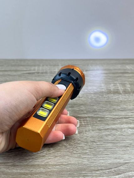 Ручний акумуляторний ліхтар HiSheen HS-8026B 4 режими яскраве LED-освітлення та бокова COB-підсвітка для дому Золотий | Зображення 1