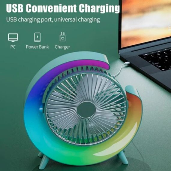 Вентилятор електричний USB 3-швидкісний із кольоровою підсвіткою 180° безшумний | Зображення 5