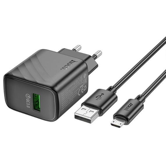МЗП Hoco CS21A Rich QC3.0 18W (1USB-A) + кабель USB to MicroUSB Black | Зображення 3