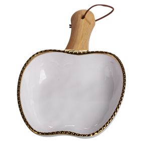 Тарілка порцелянова глибока з ручкою Яблуко 23×16×4 (см) блюдо сервірувальне з ручкою для подачі тарілка сковорода Золото ZJH-14-1