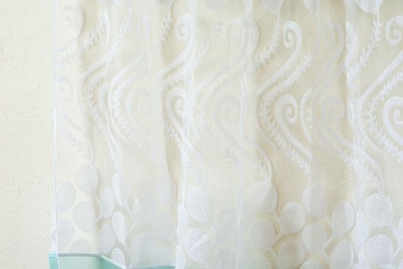 Готовий короткий тюль аркою білий з бірюзовим 3*1.6м шифон та органза | Зображення 3