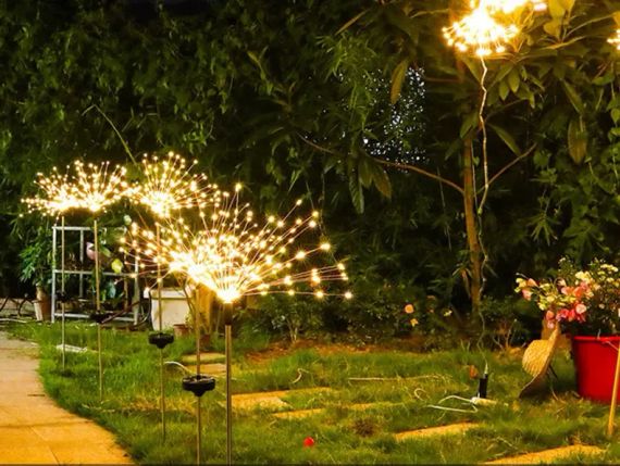 Ліхтар садовий Феєрверк газонний на сонячній батареї, 90 led, 8 режимів (2 шт. у комплекті) | Зображення 1
