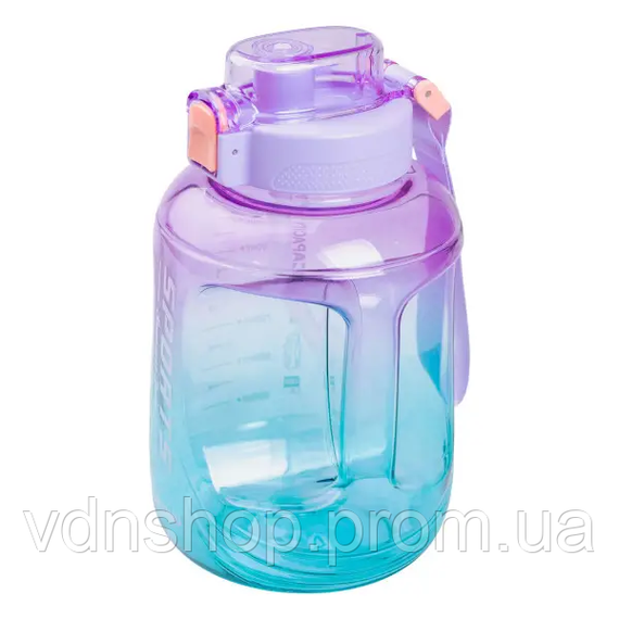 Бутылка для воды спортивная 1.6 л пластиковая с трубочкой с ремешком 22 см Фиолетовая HP-14-35V | Зображення 1