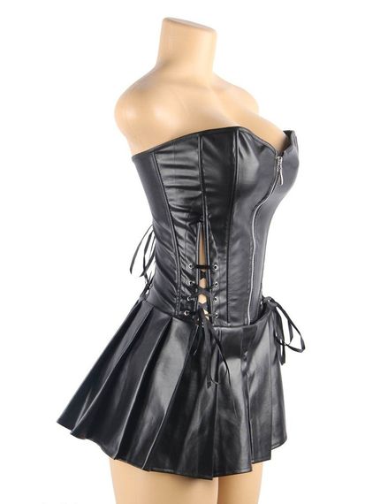 Корсет зі спідницею Star Night Sexy Leather та трусиками в комплекті, чорний, S | Зображення 2