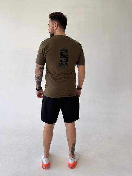 Мужской легкий летний костюм двойка с шортами, размер 48, цвет черный с хаки | Зображення 4