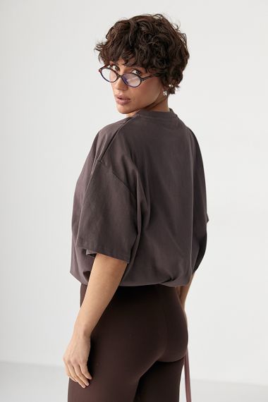 Футболка вільного фасону  із принтом авто - коричневий цвет, ONE SIZE (є розміри) | Зображення 1