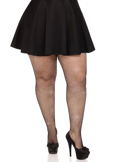Колготки Leg Avenue Rhinestone micro net tights Plus size Black, дрібна сітка, стрази | Зображення 4