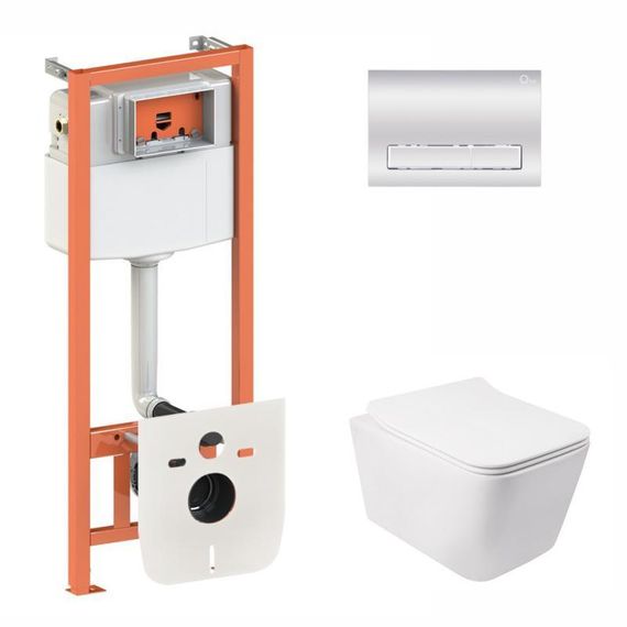 Готове рішення Qtap для ванної кімнати: підвісний унітаз Crow Rimless 520х360х290 + комплект інсталяції Nest 4 в 1 (лінійна