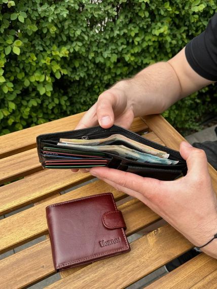 Мужской кошелек бумажник натуральная кожа черный, коричневый HORTON 208 | Зображення 3