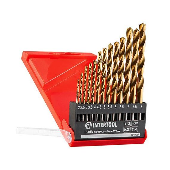 Набір свердел по металу HSS, покриття Ti, 2.0-8.0 мм, 13 од. INTERTOOL SD-0014 | Зображення 2