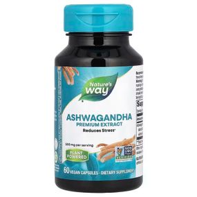 Ашваганда, Ashwagandha, Nature&#039;s Way, преміум екстракт, 500 мг, 60 веганських капсул