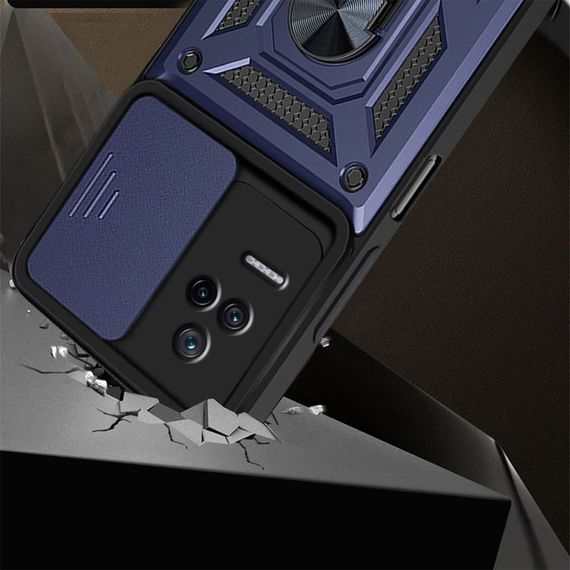 Ударопрочный чехол Camshield Serge Ring для Xiaomi Poco F4 TPU+PC, Шторка на камеру, Синий | Зображення 2