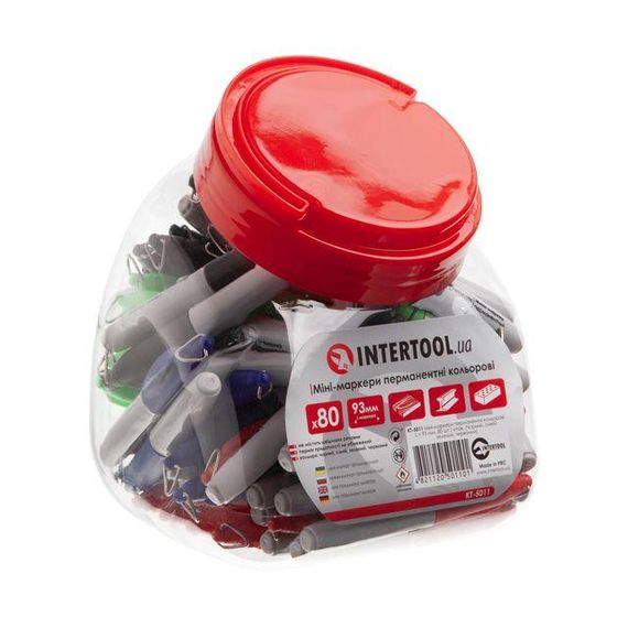 Мінімаркери перманентні кольорові, L = 93 мм, 80 шт./упак. (чорний, синій, зелений, червоний) INTERTOOL KT-50111