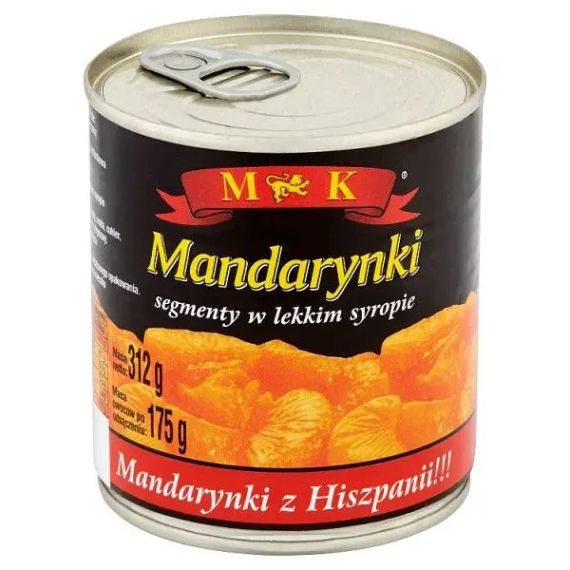 Мандарини консервовані в сиропі скибочками в ж/б MK (Польща), 312 г