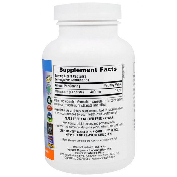 Мікроелемент Магній Nature's Plus KalmAssure Magnesium 400 mg 90 Veg Caps | Зображення 1