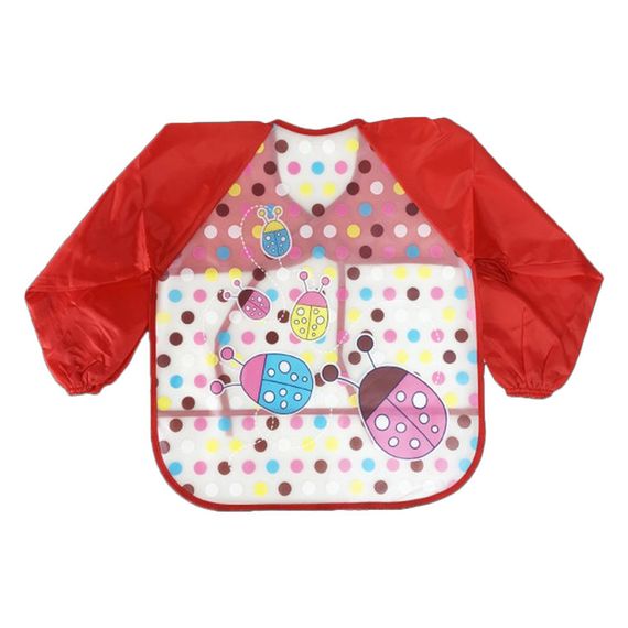 Слюнявчик с рукавами "Божьи коровки" MGZ-0610-2 красный, клеенчатый, на завязках
