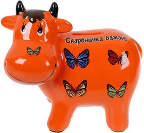 Скарбничка керамічна Корівка «Скарбничка бажань» 14х17см, помаранчева