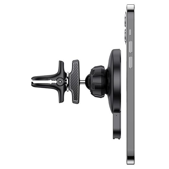 Автотримач HOCO СА85+ Wireless Charging 15W, кріплення на решітку, магніт, Black | Зображення 1