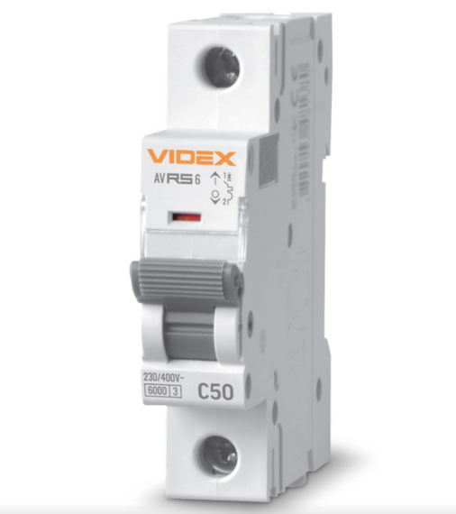 Автоматичний вимикач 1P 50А 6 kA VF-RS6-AV1C50 Resist Videx