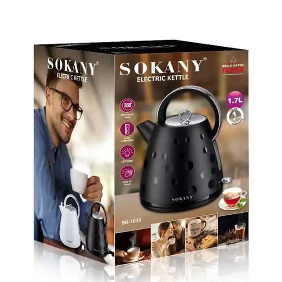 Електрочайник Sokany SK1033B 1.7 літра безшумний 1850 Вт Чорний | Зображення 4