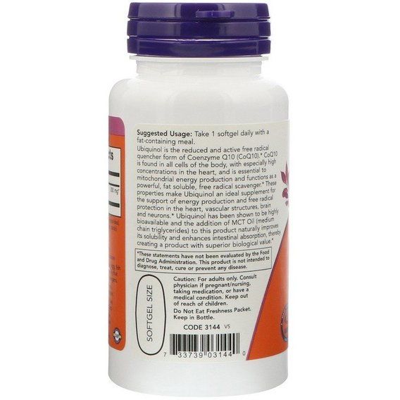 Коензим NOW Foods Ubiquinol Extra Strength 200 mg 60 Softgels | Зображення 2