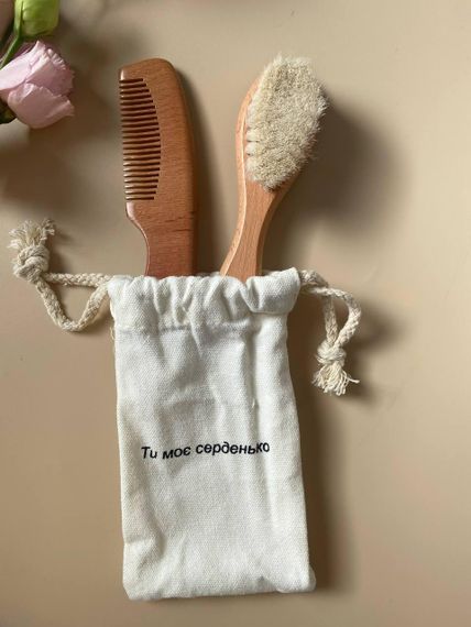 Щітка і гребінець для новонароджених з натуральним м'яким ворсом дитячий набір з двох предметів