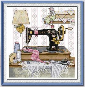 Набір для вишивання за нанесеною на канву схемою "Sewing Machine". AIDA 14CT printed 32*33 см
