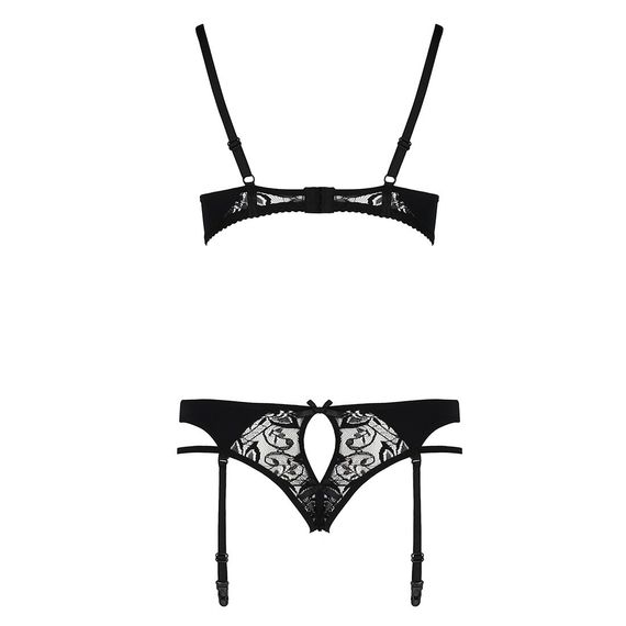 Комплект белья Passion PAULINE SET S/M, black, стрэпы, лиф, стринги и пояс для чулок | Зображення 5