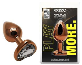Анальная пробка EGZO Dark Gold Heart Plug S, стальная с кристаллом, 7,1 см Sex Aura