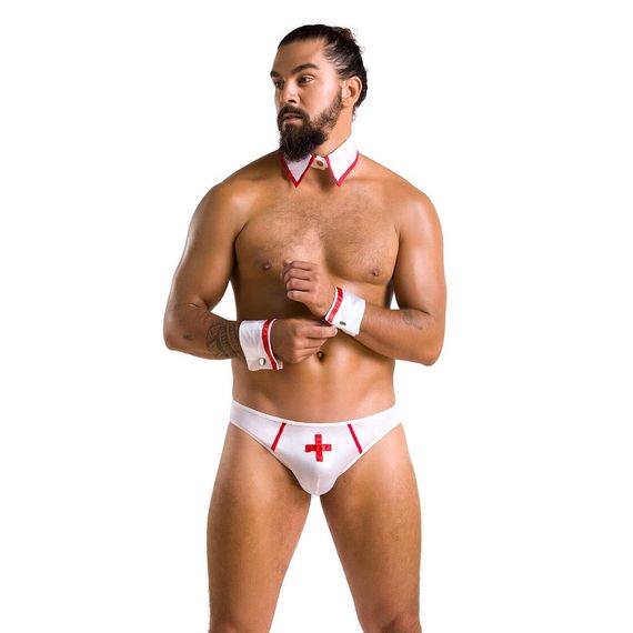 Комплект еротичної чоловічої білизни Passion 037 GREGORY L/XL White, труси, комірець, манжети | Зображення 2