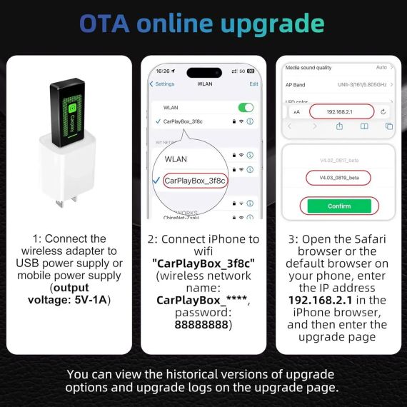 Бездротовий адаптер CarPlay Lyssiefeel USB-C для iPhone iOS 10+ (авто з 2016 року, Plug & Play) | Зображення 1