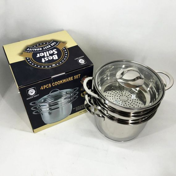 Кастрюля пароварка-мантоварка LB-1863C с нержавеющей стали с стеклянной крышкой XE-382 4,7 л | Зображення 1