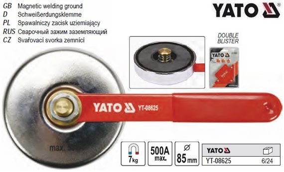 Затискач маси магнітний YATO Польша зажим Ø=85 мм сила 7 кг струм 500 А YATO-08625