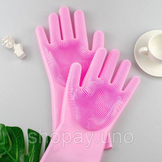 Силіконові рукавички Magic Silicone Gloves Pink для прибирання чистки миття посуду для будинку. Колір рожевий FD-83 | Зображення 5