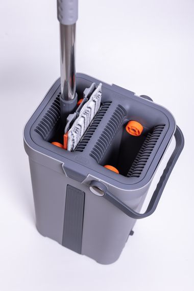 Телескопическая швабра с плоской насадкой ведро с двумя секциями для мытья пола и отжима, комплект для уборки HP-35015-20 | Зображення 6