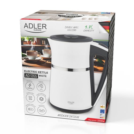 Электрочайник Adler AD 1355 белый 1,7 л, 2200 Вт, с двойными стенками | Зображення 5