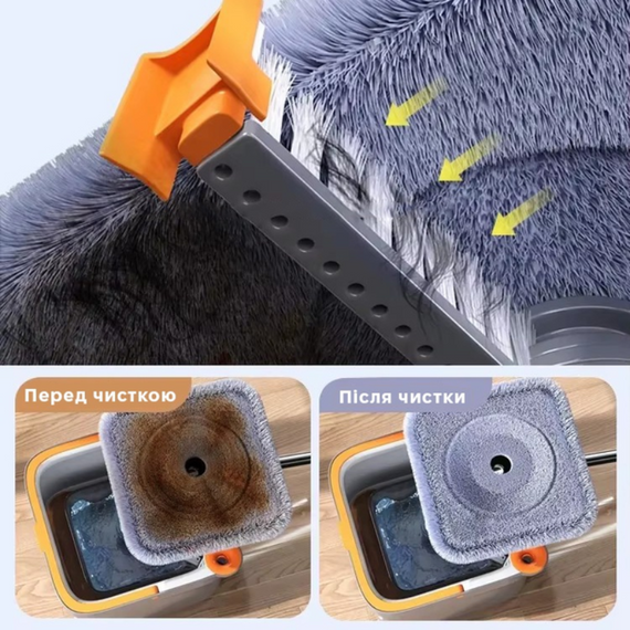 Комплект для прибирання 2 в 1 TY549 — швабра з самовитисканням і квадратним відром, телескопічна ручка з неіржавкої сталі, насадки | Зображення 7