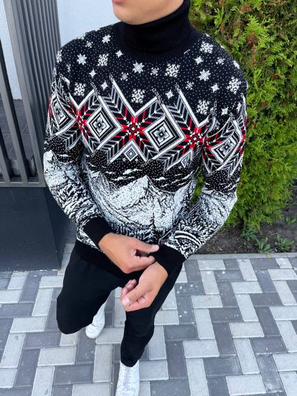 Мужской новогодний свитер с узорами PA2654 цвет черный, размер M | Зображення 3