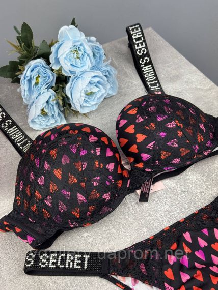 Жіночий комплект Victoria's Secret, комплект зі стразами та мереживом, жіночий комплект Вікторія Сікрет — Нованка 2026 75В, Чорний | Зображення 1