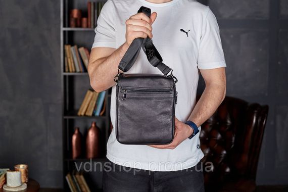 Месенджер із клапаном через плече 24х20х6, шкіряна барсетка Tiding Bag TD-20033 чорна | Зображення 5