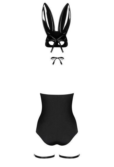 Еротичний костюм кролика Obsessive Bunny costume S/M, black, боді, чокер, гартери, панчохи, маска | Зображення 3