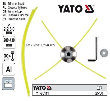 Головка для жилки газонокосарок 2.2-3.0мм 200-430мм алюміній YATO YT-85111 | Зображення 1