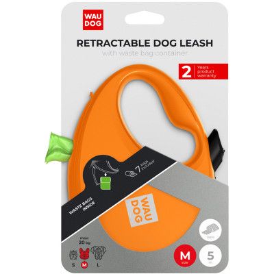Поводок для собак WAUDOG R-leash с контейнером для пакетов M до 20 кг 5 м оранжевый (26284) | Зображення 4