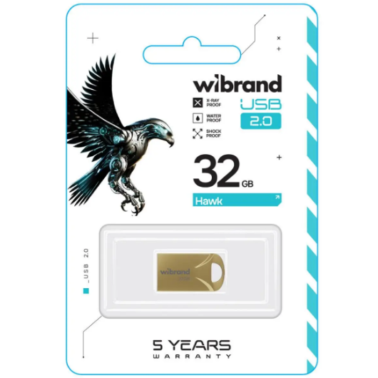 Флешка 32Гб USB 2.0 золотий Hawk Wibrand | Зображення 1