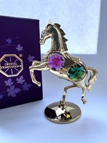 Кришталева мініатюра ручної роботи зі стразами Swarovski: Срібний Жеребець, 9х7х3 см