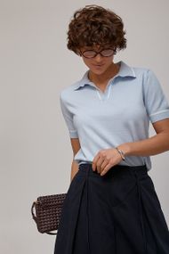 В'язана футболка-поло з манжетами - блакитний цвет, ONE SIZE (є розміри)